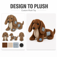 Boneka Anjing Dachshund Cokelat Berpatch, Mainan Plush, Desain Boneka Anjing Lembut Custom, Hadiah, MOQ Rendah, Layanan OEM ODM, Pemasok Langsung