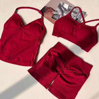 Shorts de Yoga Tendance et Sexy à Taille Côtelée en V, Shorts de Sport Sans Couture Effet Scrunch Butt, Shorts de Course Extensibles et Unis
