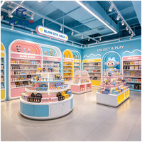Design d'intérieur de confiserie colorée, vitrine de présentation de bonbons personnalisée, étagères rondes pour la présentation de cadeaux de luxe avec de grandes étagères