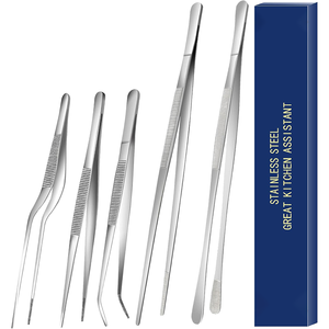 <b>Kitchen</b> Fine Tweezers <b>Tongs</b> Stainless Steel Food <b>Tongs</b> Set Professional <b>Kitchen</b> Long <b>Tongs</b> Cooking Repairing BBQ Medical - Product Image 1