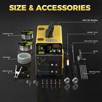 Mesin Las MIG HAXIAOER MIG160 dengan Pelindung Gas 110V, Kawat Solid Flux Core, Mode Ganda 4-in-1 Lift TIG Stick, Inverter IGBT