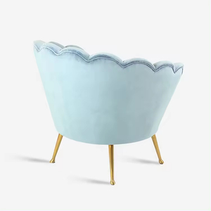 Modern Light Blue Velvet Accent Chair with <b>Gold</b> Legs Shell Back Lounge Chair for Home Office - Product Image 4