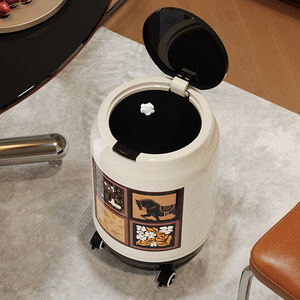 Push Button Trash Can Cylindrical Large Capacity Wheeled Indoor Waste Bin For Kitchen Bedroom Living Room - Product Image 3