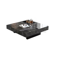 Ensemble de tables basses rectangulaires en acier avec plateau en ardoise, design italien, luxe moderne, pour villa, salon, maison, hôtel