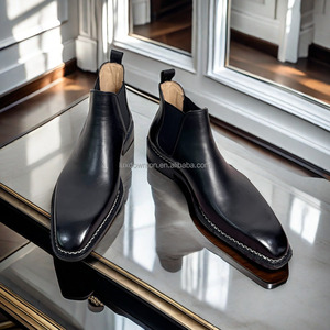 Goodyear bentivegna Hand Welt Shoes Italia Botas de cuero de vaca hombres formal <span class=keywords><strong>Chelsea</strong></span> botines Zapatos fábrica Suela de cuero genuino - Product Image 1
