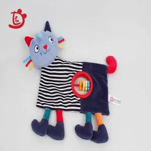 customization baby plush blue cat plastic rattle stuffed animal the new design cute baby rattle plush toy