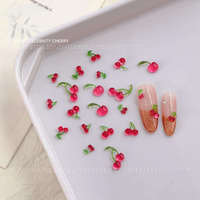 Décorations d'ongles 3D en résine rouge cerise, 6/12 grilles, strass en cristal, breloques pour nail art en plastique durable