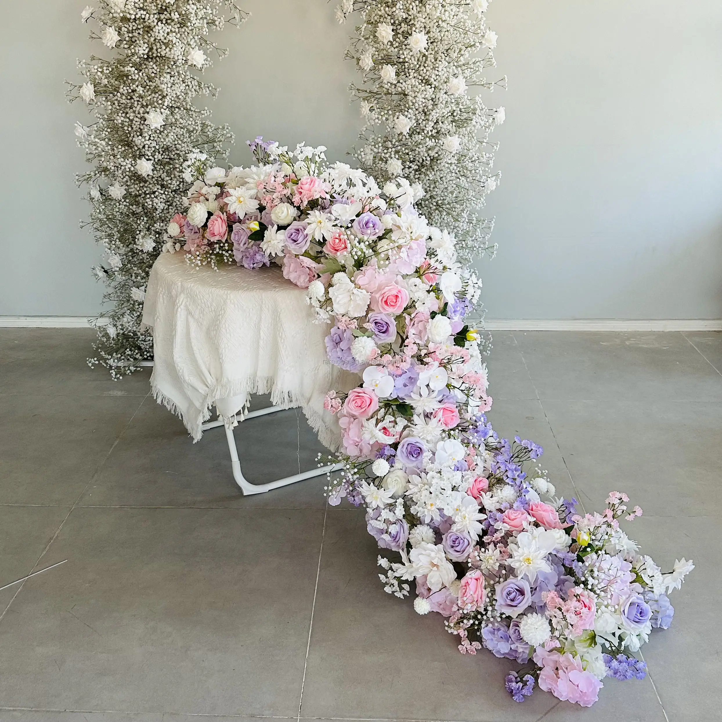 Yüksek kaliteli ipek sahte gül çiçekler koşucular çiçek koridor koşucu düğün sıra dekorasyon yapay düğün kemer çiçek