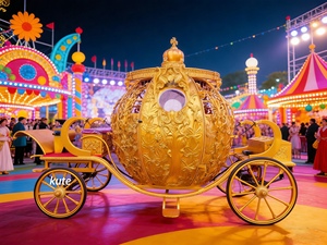 Chariot de Mariée Fantaisie Thème Cendrillon, Chariot à Chevaux Blanc en Forme de Citrouille avec Lumières et Couronne pour l'Entrée de la Mariée - Product Image 5