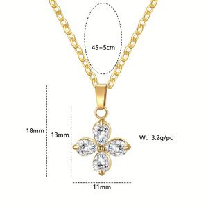 18K Pvd Plated Gold All-match Zircon Link Chain Stainless Steel <b>Light</b> Luxury Sporty Four-<b>leaf</b> Clover Women's Pendant Necklace - Product Image 2