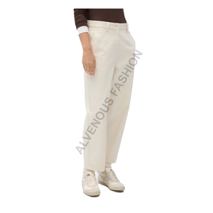 Pantalones de Sarga Tejida Antiarrugas de Color Liso de Corte Regular para Primavera, de Alta Calidad, Casuales para Mujer, con Estampado por Descarga, 100% Algodón - Product Image 1