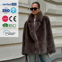 Veste en fausse fourrure mi-longue pour femme, col blazer, marron, fourrure écologique, manteau en fourrure de renard, manteau pour femme