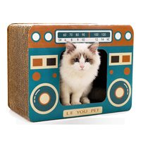 Maison pour chat en carton style radio rétro avec design imprimé boombox, cadran de tuner et haut-parleur, pour chats d'intérieur, vente en gros, fourniture d'usine