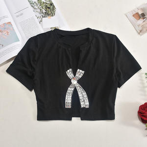 Vivibloook ASTP166 Diamond Slit Top corto de manga corta Tops para mujer Tops de mujer de moda - Product Image 4