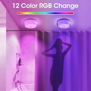 Plafonnier LED rechargeable pour douche, 15 couleurs RVB, éclairage d'ambiance, intensité réglable, design moderne, montage en surface, pour salle de bain - Product Image 1
