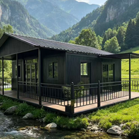 Maison conteneur extensible de luxe moderne de 20 pieds avec terrasse - Villa préfabriquée noire pour Airbnb, complexe hôtelier, mini-maison
