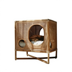 HNH Craft Modern Cotton Pet <b>Cage</b> <b>Cats</b> Solid Rattan Frame Breathable Indoor All Season Use Quadratic Shape Made in Vietnam - Product Image 1
