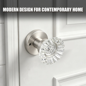 TIANYI Luxury Clear Crystal <b>Door</b> <b>Knob</b> Round Rosette Fluted Glass Interior Room Wardrobe Premium Wooden <b>Door</b> Handle Locksets - Product Image 3