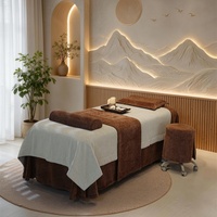 Housse de lit de salon en velours épais orange, ensemble de 4 pièces, jupe de table de massage spa, housse de repose-tête pour tables de massage