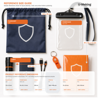 Kit cadeau personnalisé pour la préparation aux ouragans avec lampe de poche, batterie externe, poncho, sifflet, serviette et pochette étanche