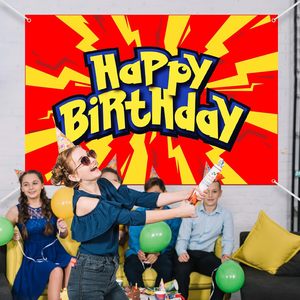 Striscione di <span class=keywords><strong>Compleanno</strong></span> con Fulmini Rossi e Gialli, Sfondo per Festa a Tema Fulmini, Decorazioni Murali Retrò per <span class=keywords><strong>Compleanno</strong></span> di Ragazzi - Product Image 3