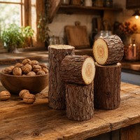 Ensemble de 4 soufflets d'arbre décoratifs en bois naturel rustique moderne avec écorce, pour la décoration de maison de style ferme et centre de table Wabi-sabi