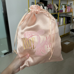 Custom Light Pink Satin <b>Drawstring</b> <b>Bags</b> Cotton Grocery <b>Bags</b> - Luxury Silk Satin Dust <b>Bags</b> for Bedding & Pillows - Product Image 4
