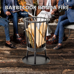 <span class=keywords><strong>Brasero</strong></span> rond moderne en acier noir pour feu de bois avec plaque à cendres pour chauffage extérieur de jardin, terrasse et patio - Product Image 2