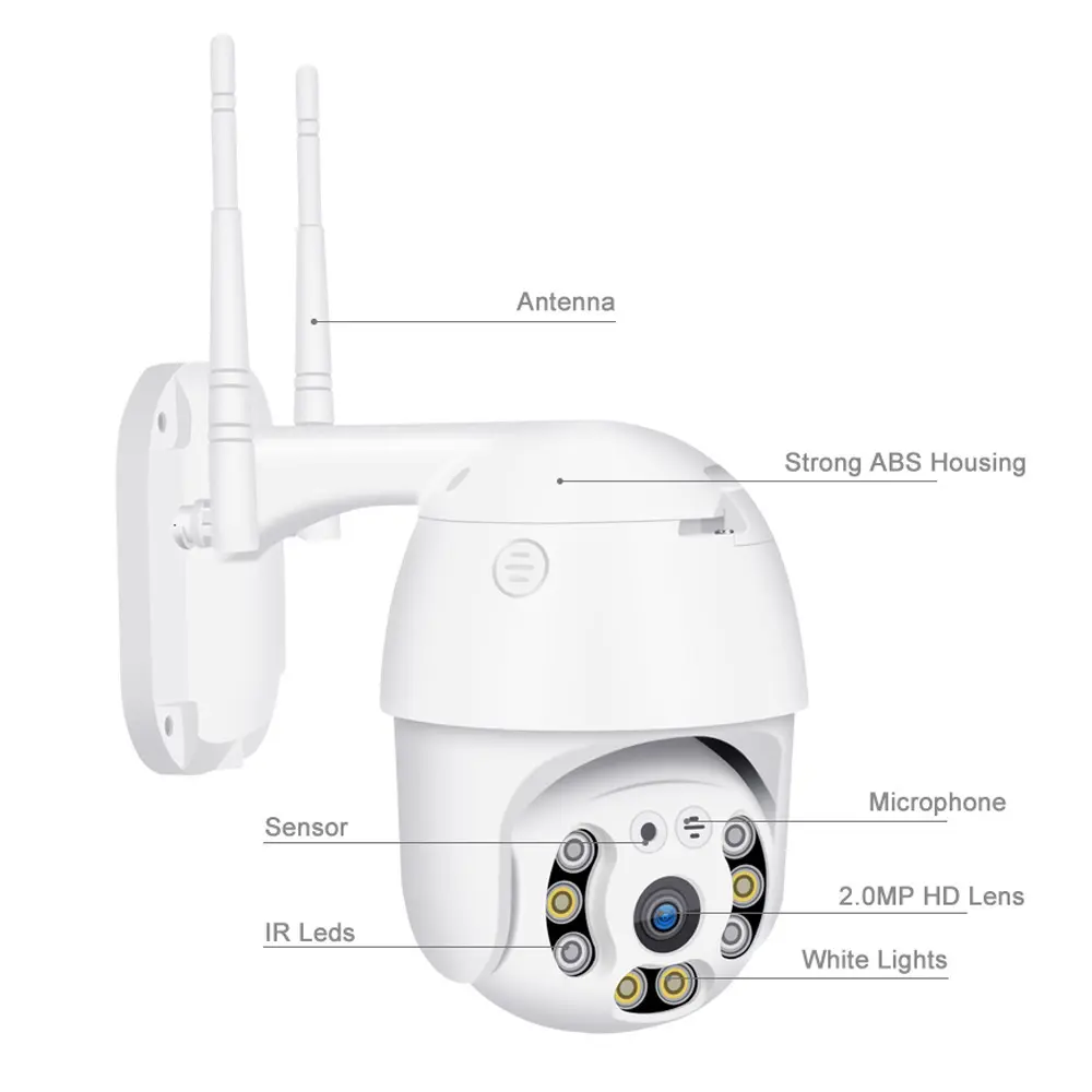 Smart Two Way Audio Outdoor Wide Angle Wireless Night Vision Waterproof WIFI PTZ Surveillance CCTV IP Camera