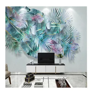 KOMNNI Custom 3D Wall Mural Modern Hand Painted Light Luxury Tropical Plant Leaves Peel And Stick Wallpaper