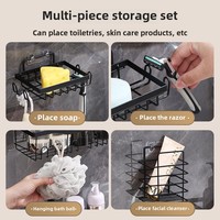 Étagère murale de salle de bain en acier au carbone écologique et antirouille avec porte-savon et crochets pour accessoires de toilette et douche