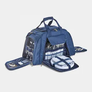 Outdoor Picknick Deken Set Koeltassen 6 Persoons Geïsoleerde Koeltas Navy Tartan Holdall Picknicktas