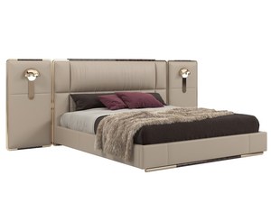 Luxury Modern <strong>Double</strong> <strong>Bed</strong> with Extendable Multi-Functional Headboard Wings and Built-in Globe Wall Lights, High-End <strong>Platform</strong> <strong>Bed</strong> - Product Image 1