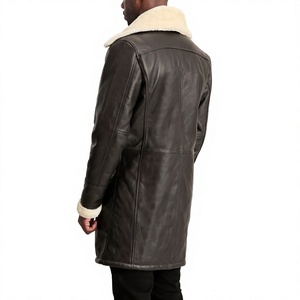 Manteau d'hiver long pour homme en cuir véritable, écologique, respirant, imperméable, col mandarin, double boutonnage, rembourré 320g, boutonné - Product Image 4
