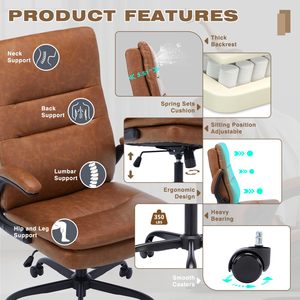<span class=keywords><strong>Chaise</strong></span> de <span class=keywords><strong>bureau</strong></span> ergonomique en cuir <span class=keywords><strong>vintage</strong></span> marron, dossier haut, réglable, avec coussin à ressorts, accoudoirs rabattables, <span class=keywords><strong>chaise</strong></span> à bascule - Product Image 4