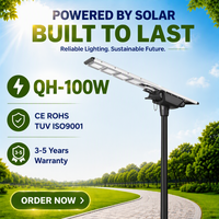 Lampe solaire de rue LED monocristalline IP66 100W à installation facile, tout-en-un, avec télécommande, certifiée CE, garantie 3 ans