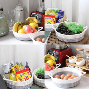 Panier de rangement en corde de coton, récipient alimentaire rond pour la cuisine, panier tissé à la main pour les collations et les fruits, organisation de la maison - Product Image 1