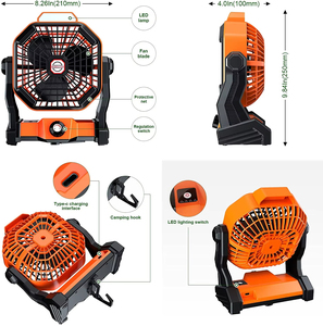 Ventilateur portable rechargeable X20 à 360 degrés, réglable, pour le camping en extérieur, avec <span class=keywords><strong>lampe</strong></span> LED - Product Image 5