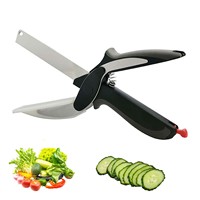 Helloworld 2 In 1 Voedsel Fruit Groente Snijden Schaar Multifunctionele Roestvrijstalen Keukenschaar Met Mes En Snijplank