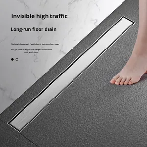 OEM Long Strip 304 Stainless Steel Floor Drain Anti-odor Filter Ultra-narrow Hidden Design Brushed Surface Bathroom - Product Image 1