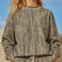 Sweat-shirt camouflage vintage délavé OEM, épaules tombantes, 65% polyester 35% coton, streetwear, col montant oversize, neutre, pull d'extérieur