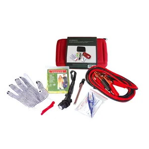 Kit di emergenza multifunzionale per assistenza stradale-Kit di pronto soccorso, cavi Jumper, spia luminosa a LED, borsa resistente arancione, strumenti