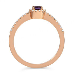 Anillo de Compromiso Clásico con Halo de Diamantes y Amatista Natural Exquisita, Oro Amarillo de 10/14/18K, Venta al por Mayor - Product Image 3