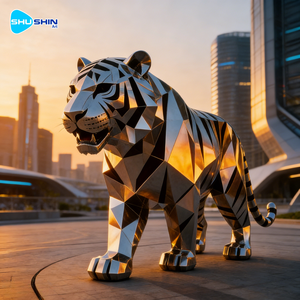 磨き上げられたステンレス鋼の虎の像、動物園の入り口装飾用、獰猛な野生動物をモチーフにした彫刻モデル - Product Image 6