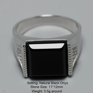 Anéis Masculinos de Prata Sólida 925 Minimalistas Turcos com Ônix Natural Preto para Homens Joias Masculinas Bague Homme - Product Image 2