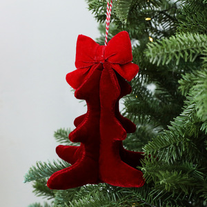 LINGKAI <b>Red</b> Green Velvet Xmas Tree Shape Velvet <b>Bow</b> Christmas Tree Hanging Ornaments for Festive Home Tree Wall Decor - Product Image 5