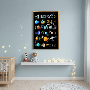 Printed Canvas Artwork: Alphabet Space <b>Poster</b>, Kids Nursery Decor,GOLD <b>FRAMED</b> CANVAS - Product Image 3