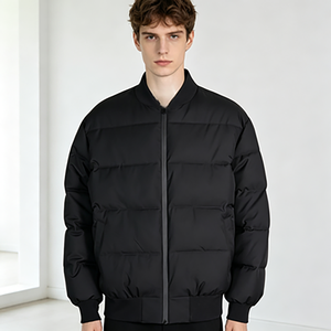 Blouson bomber matelassé noir coupe-vent pour homme, entièrement doublé en polyester, rembourré à la main en coton, veste d'extérieur rembourrée, personnalisation prise en charge - Product Image 1