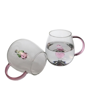 Taza de Vidrio de Borosilicato Alto Soplado a Mano con Diseño Creativo 3D de Rosa y Cisne, Estilo de Dibujos Animados, 400 ml, Apta para <span class=keywords><strong>Microondas</strong></span> y Lavavajillas, Reutilizable - Product Image 1