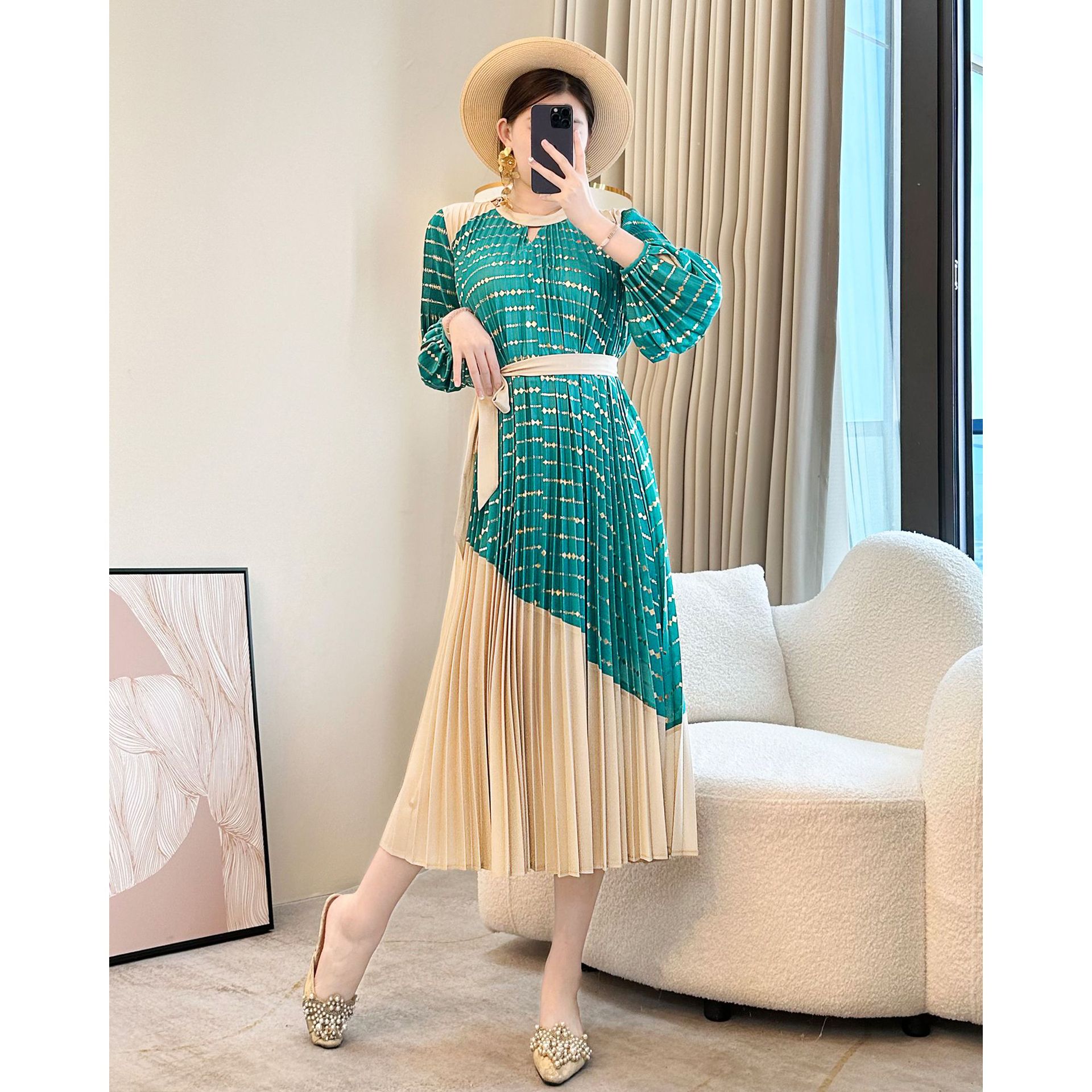 Casual Spring Chiffon Dress with Natural Waistline Breathable Woven Midi  Length Front Logo Solid Pattern| Alibaba.com